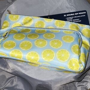 Dabmey Lee Lemon Print XL Double Zip Pouch Brand New  LB